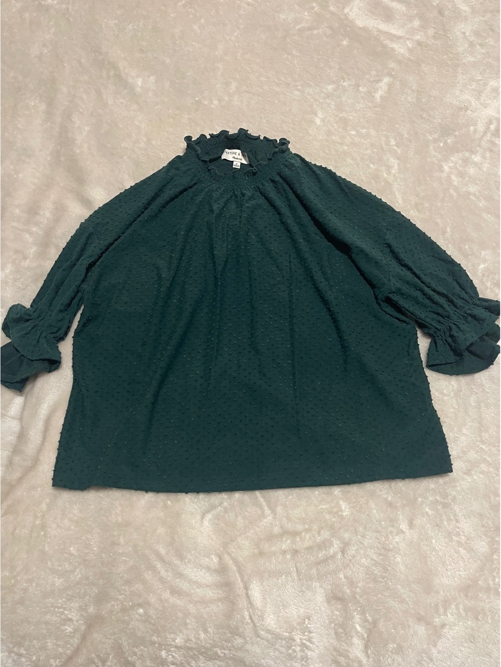 Madewell Texture & Thread Dark Green Swiss Dot Blouse Medium
